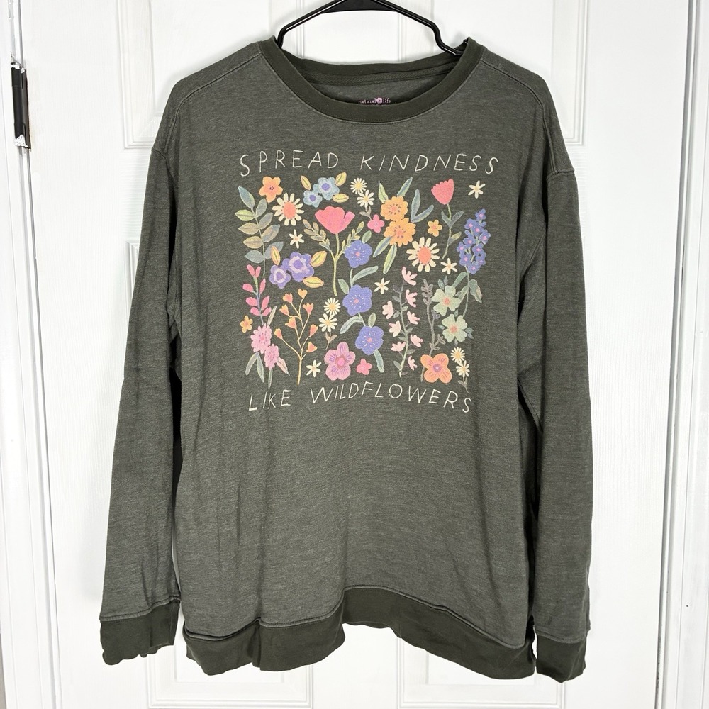 Natural Life Floral Wildflowers Graphic Boho Crewneck Sweatshirt Womens Medium